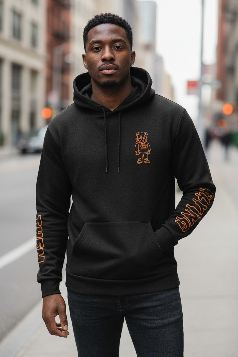 Flying them hoodie, black and orange hoodie jumper, fleece-lined jumper in size medium
