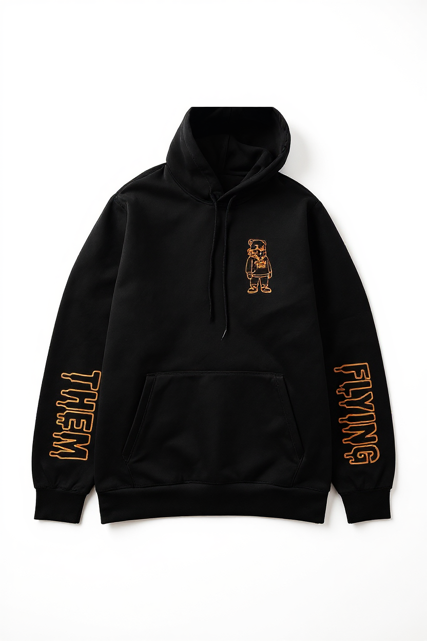 Flying them hoodie, black and orange hoodie jumper, fleece-lined jumper in size medium